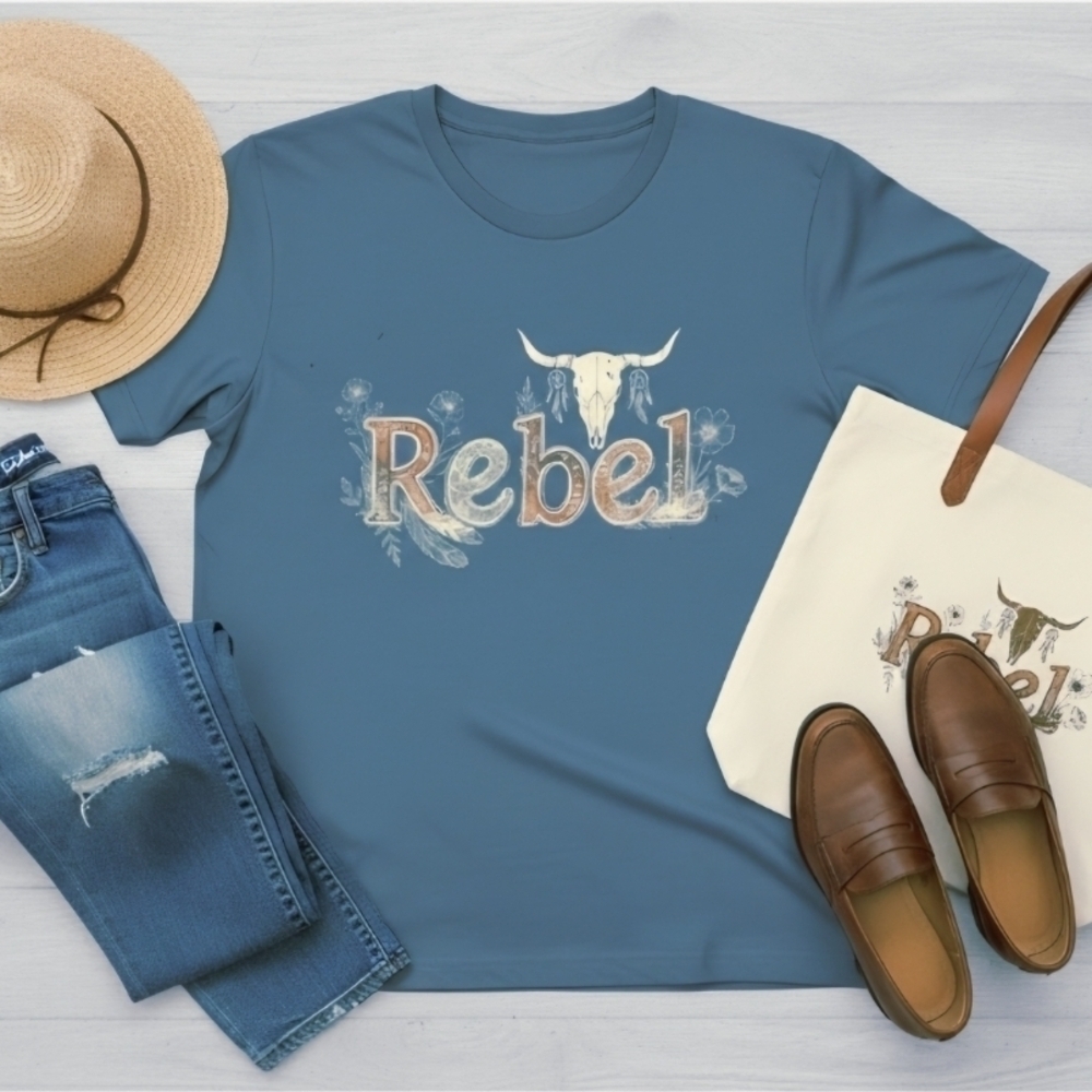 Rebel Western Graphic Tee • Longhorn Skull Shirt • Country Cowgirl Boho T-Shirt